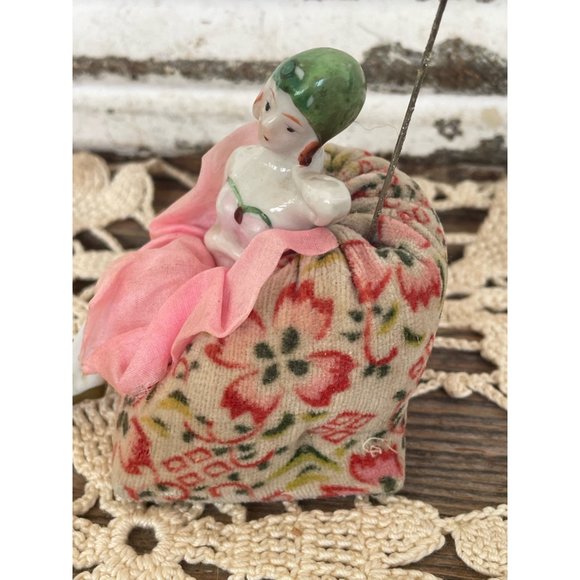 Antique Bathing Beauty Type pincushion Half Doll On Chair Legs out Japan - Picture 9 of 11